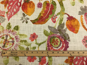Richloom Linen Cotton Orange Green Pink Taupe Ivory Floral Print Drapery Fabric