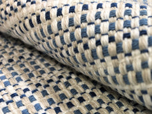 Load image into Gallery viewer, Designer Water &amp; Stain Resistant Woven Navy French Blue Beige White MCM Upholstery Fabric