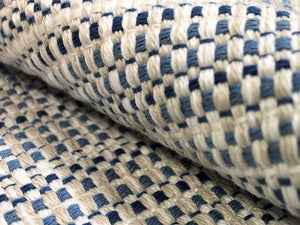 Designer Water & Stain Resistant Woven Navy French Blue Beige White MCM Upholstery Fabric