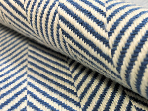 Designer Blue Cream MCM Herringbone Geometric Upholstery Fabric