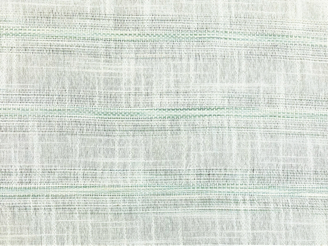 Semi Sheer Woven Faux Linen Ivory Seafoam Green Aqua Stripe Drapery Fabric