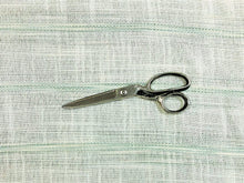 Load image into Gallery viewer, Semi Sheer Woven Faux Linen Ivory Seafoam Green Aqua Stripe Drapery Fabric