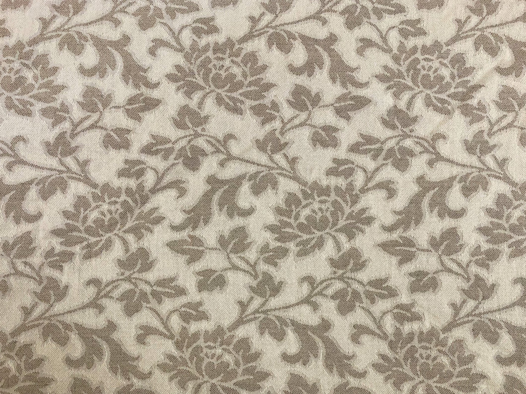 Beige Taupe Cotton Floral Upholstery Drapery Fabric