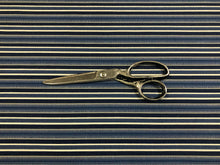Load image into Gallery viewer, 1 1/2 Yard Designer Water &amp; Stain Resistant Indoor Outdoor French Navy Blue White Nautical Stripe Upholstery Fabric