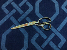 Load image into Gallery viewer, The high-performance 
Sunbrella Thibaut Seagate Navy Geometric Trellis indoor/outdoor woven fabrics
