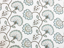 Load image into Gallery viewer, 42&quot; Wide Ivory Brown Blue Seafoam Embroidered Floral Jacobean Drapery Fabric