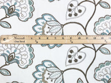 Load image into Gallery viewer, 42&quot; Wide Ivory Brown Blue Seafoam Embroidered Floral Jacobean Drapery Fabric