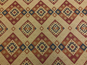 1.75 Yd Kravet Kassa Durango Woven Southwestern Red Orange Beige Navy Blue Ethnic Tapestry Upholstery Fabric