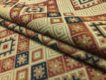 Load image into Gallery viewer, 1.75 Yd Kravet Kassa Durango Woven Southwestern Red Orange Beige Navy Blue Ethnic Tapestry Upholstery Fabric