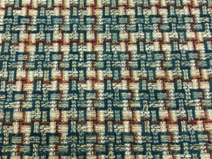 One Yard Designer Woven Teal Blue Red Mustard Cream Upholstery Fabric