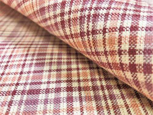 Water & Stain Resistant Burgundy Plum Cream Plaid Upholstery Drapery Fabric