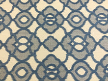 Load image into Gallery viewer, One Yd Designer Water &amp; Stain Resistant French Blue Grey Beige Geometric Medallion Upholstery Fabric