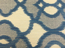 Load image into Gallery viewer, One Yd Designer Water &amp; Stain Resistant French Blue Grey Beige Geometric Medallion Upholstery Fabric