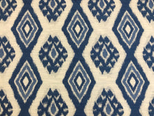 Load image into Gallery viewer, One Yd Designer Water &amp; Stain Resistant French Blue Beige Ethnic Ikat Geometric Upholstery Drapery Fabric