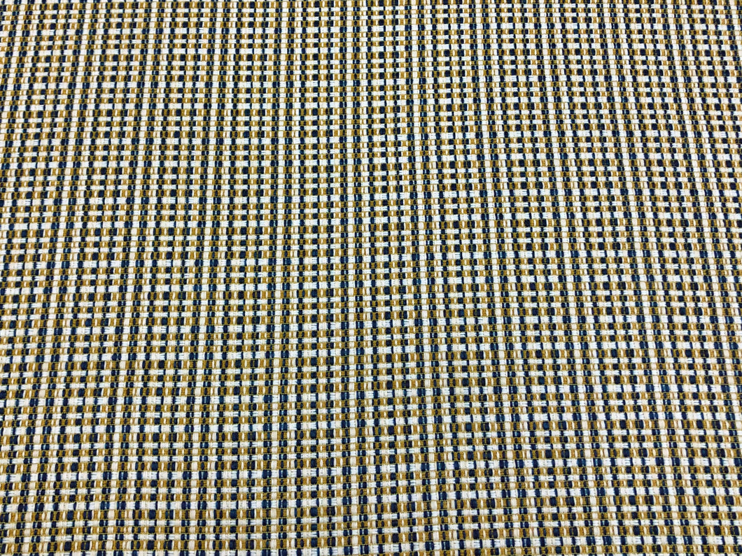 One Yd Designer Mustard Yellow White Navy Blue Woven MCM Mid Century Modern Upholstery Fabric