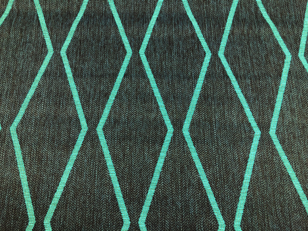 One Yd Designer Water & Stain Resistant Woven Olefin Navy Turquoise Blue Geometric Indoor Outdoor Upholstery Fabric