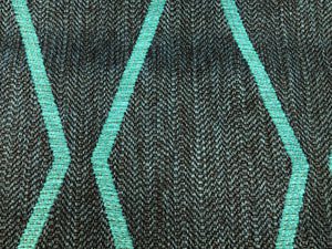One Yd Designer Water & Stain Resistant Woven Olefin Navy Turquoise Blue Geometric Indoor Outdoor Upholstery Fabric