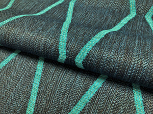 One Yd Designer Water & Stain Resistant Woven Olefin Navy Turquoise Blue Geometric Indoor Outdoor Upholstery Fabric