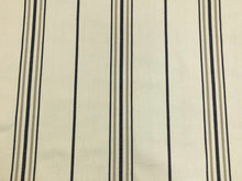 Load image into Gallery viewer, Designer Ivory Black Taupe Nautical Stripe Upholstery Backed Linen Fabric