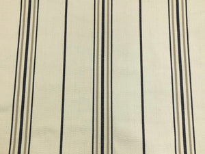 Designer Ivory Black Taupe Nautical Stripe Upholstery Backed Linen Fabric