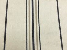 Load image into Gallery viewer, Designer Ivory Black Taupe Nautical Stripe Upholstery Backed Linen Fabric
