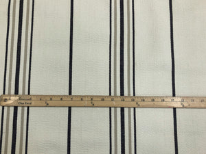 Designer Ivory Black Taupe Nautical Stripe Upholstery Backed Linen Fabric