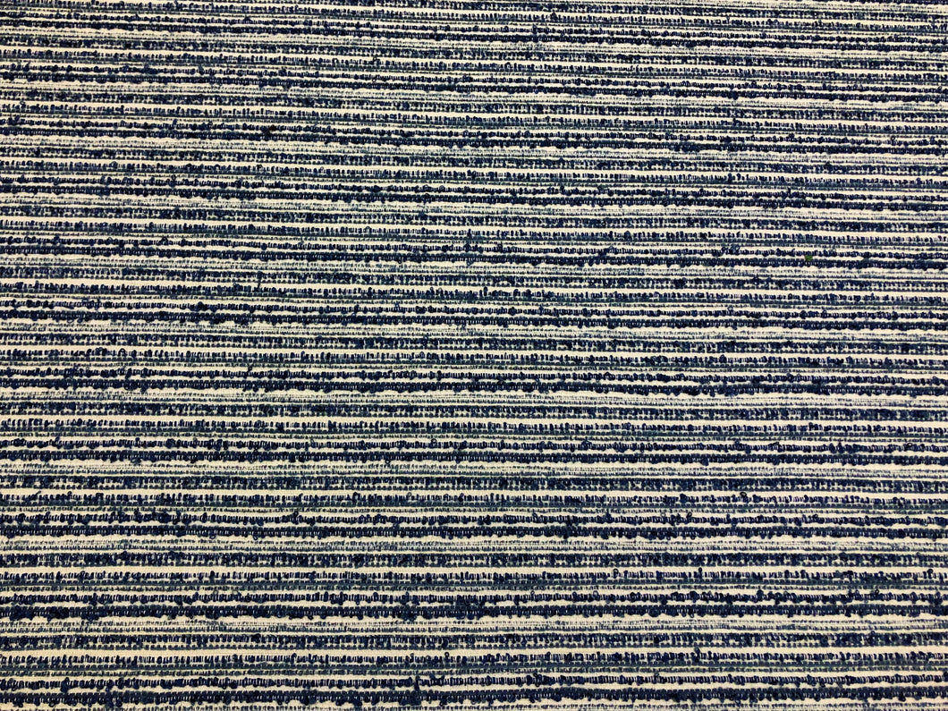 1 2/3 Yd Schumacher Stucco Texture Indigo Water & Stain Resistant Indoor Outdoor Navy Denim Blue Off White Nautical Stripe Upholstery Fabric