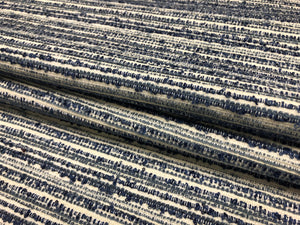 1 2/3 Yd Schumacher Stucco Texture Indigo Water & Stain Resistant Indoor Outdoor Navy Denim Blue Off White Nautical Stripe Upholstery Fabric