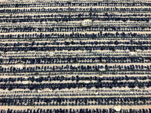 Load image into Gallery viewer, 1 2/3 Yd Schumacher Stucco Texture Indigo Water &amp; Stain Resistant Indoor Outdoor Navy Denim Blue Off White Nautical Stripe Upholstery Fabric