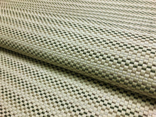Load image into Gallery viewer, 1 1/3 Yard Designer Woven Vegan Faux Leather Beige Taupe Green Basketweave Upholstery Vinyl Fabric