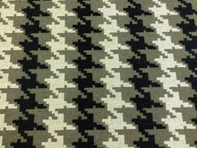 Load image into Gallery viewer, Linen MCM Mid Century Modern Flax Taupe Charcoal Grey Cream Houndstooth Geometric Upholstery Fabric