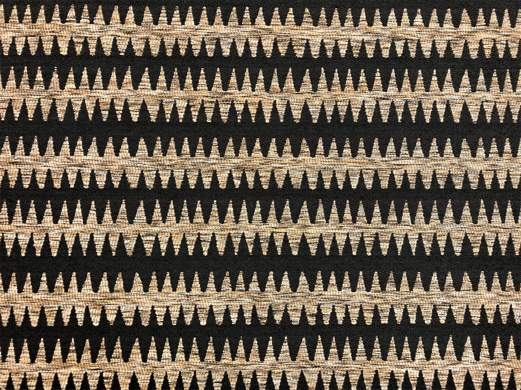 Designer Water & Stain Resistant Charcoal Grey Beige Geometric Tribal Upholstery Fabric