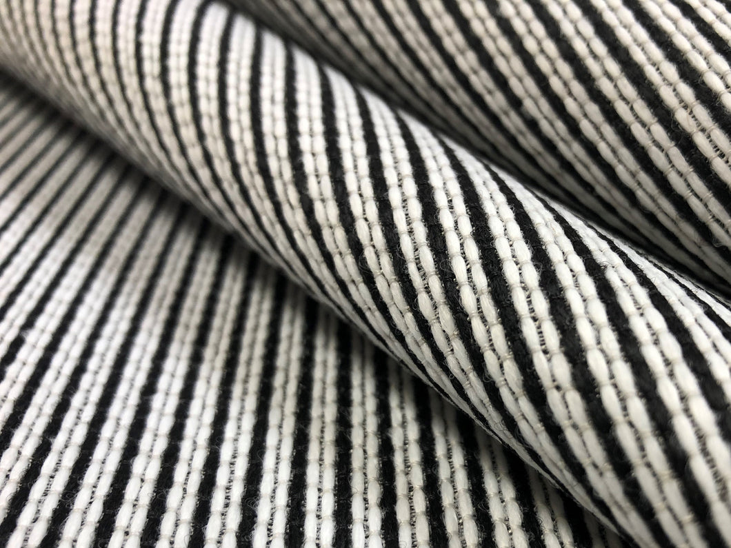 Designer Water & Stain Resistant Black White Ticking Stripe Nautical Upholstery Drapery Fabric