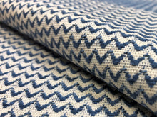 Load image into Gallery viewer, Designer Water &amp; Stain Resistant Navy Blue Cream Small Herringbone MCM Upholstery Fabric