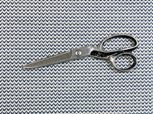 Load image into Gallery viewer, Designer Water &amp; Stain Resistant Navy Blue Cream Small Herringbone MCM Upholstery Fabric
