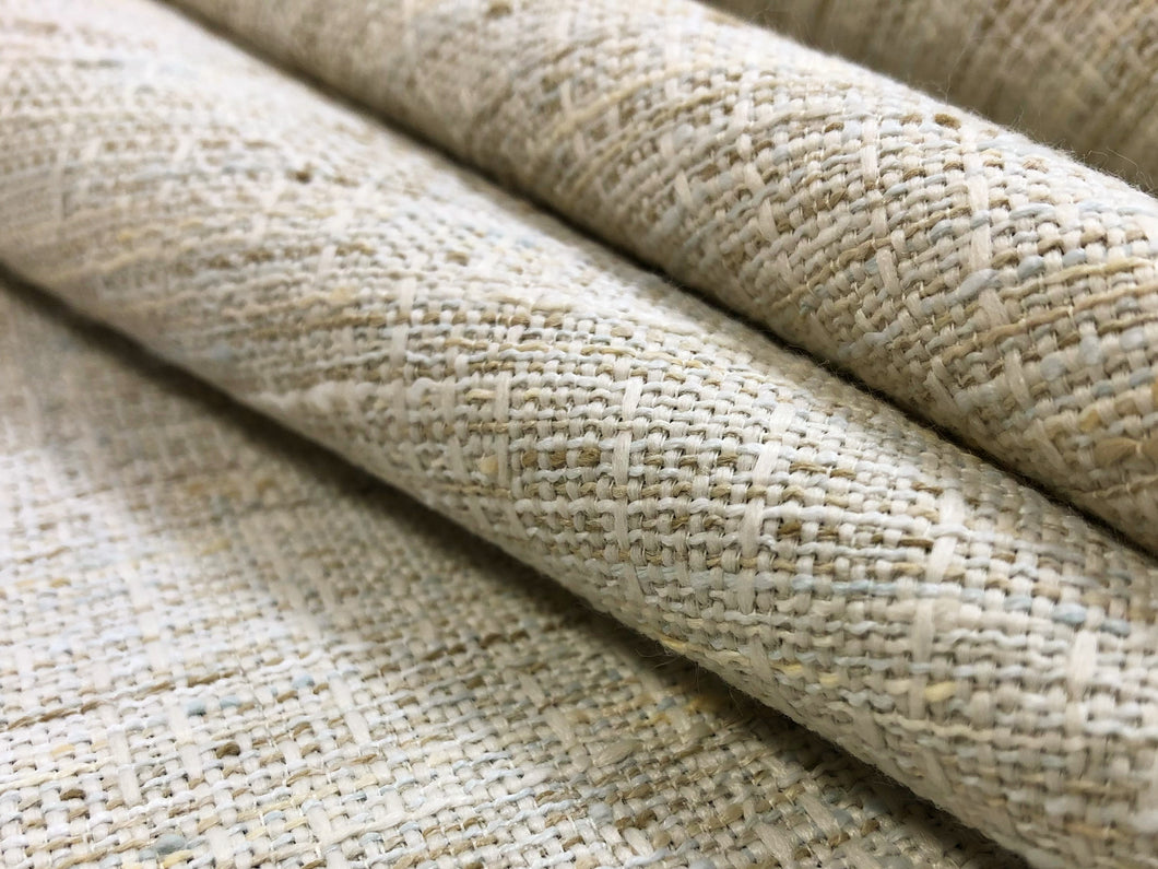 Designer Water & Stain Resistant Beige Cream Taupe Rustic Woven MCM Linen Blend Upholstery Drapery Fabric