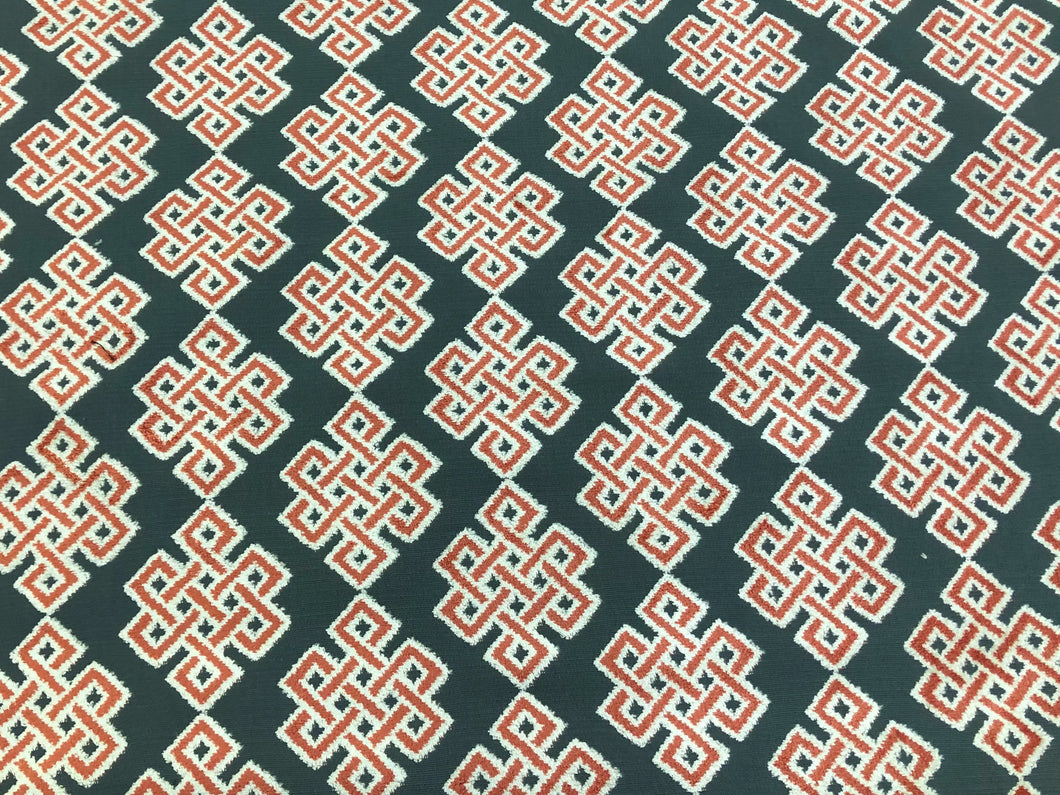 Designer Grey Coral Cream Geometric Cut Velvet Upholstery Fabric