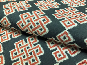 Designer Grey Coral Cream Geometric Cut Velvet Upholstery Fabric