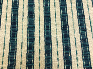 Designer Teal Green Beige Nautical Stripe Upholstery Fabric