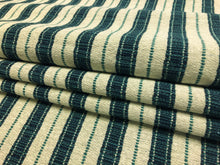 Load image into Gallery viewer, Designer Teal Green Beige Nautical Stripe Upholstery Fabric