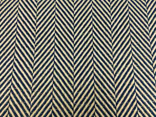 1 3/4 Yd Designer Navy Blue Cream MCM Mid Century Modern Herringbone Geometric Upholstery Fabric