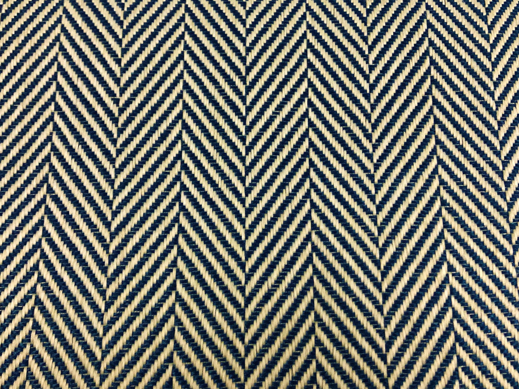 1 3/4 Yd Designer Navy Blue Cream MCM Mid Century Modern Herringbone Geometric Upholstery Fabric