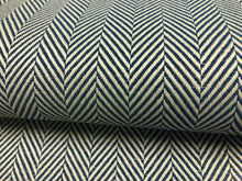 Load image into Gallery viewer, 1 3/4 Yd Designer Navy Blue Cream MCM Mid Century Modern Herringbone Geometric Upholstery Fabric
