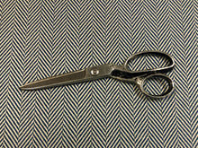 Load image into Gallery viewer, 1 3/4 Yd Designer Navy Blue Cream MCM Mid Century Modern Herringbone Geometric Upholstery Fabric