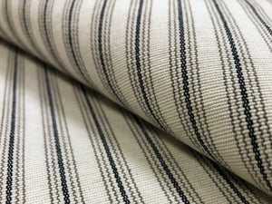 Designer Water & Stain Resistant Charcoal Grey Taupe Cream Ticking Stripe Canvas Upholstery Fabric
