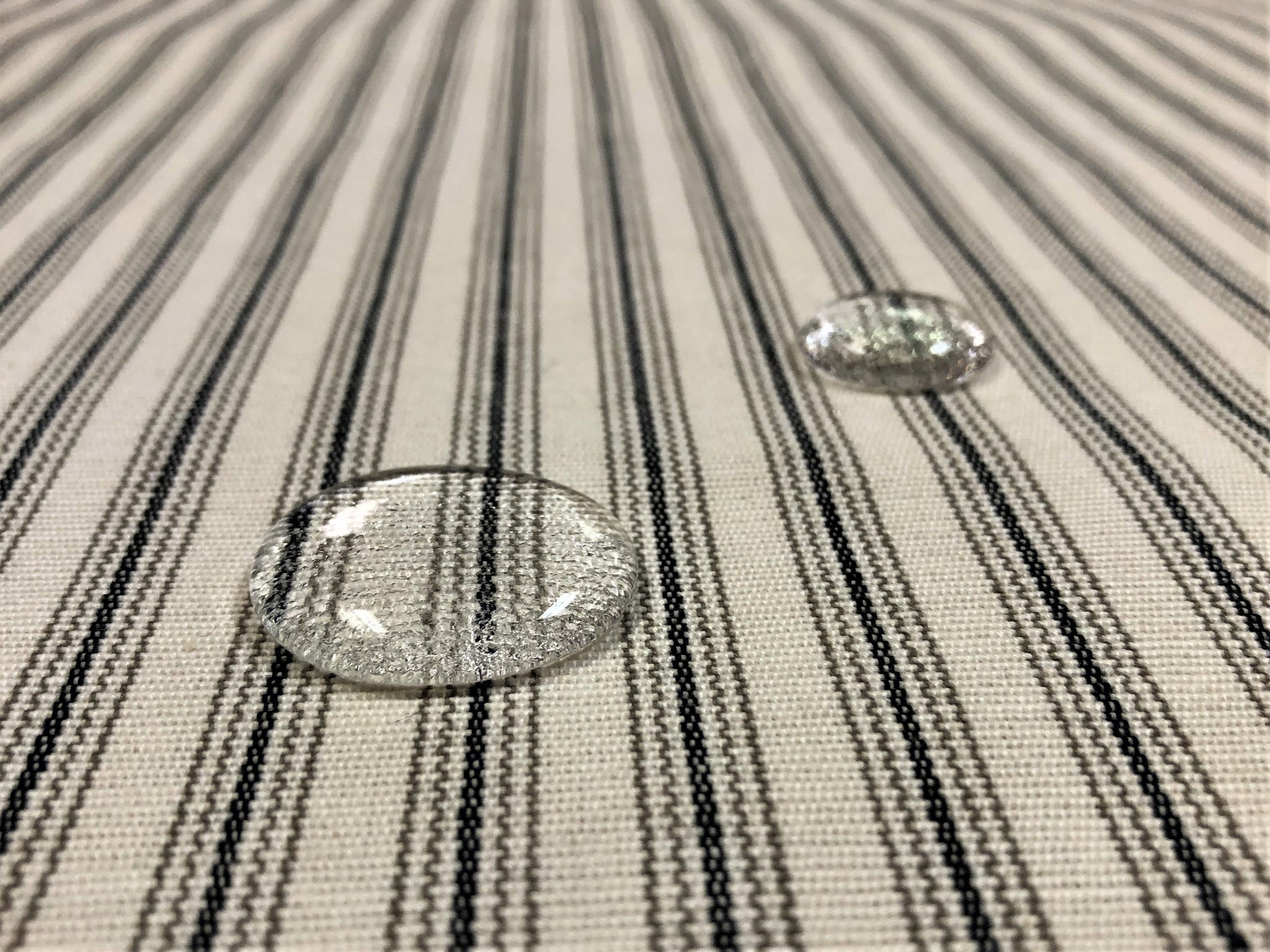 One yard Aqua White Ticking Linen Fabric / Stripe Linen Upholstery