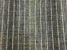 Load image into Gallery viewer, Designer Linen Viscose Denim Navy Blue Cream Nautical Stripe Upholstery Fabric