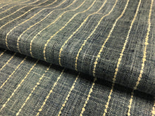Load image into Gallery viewer, Designer Linen Viscose Denim Navy Blue Cream Nautical Stripe Upholstery Fabric