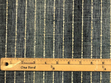 Load image into Gallery viewer, Designer Linen Viscose Denim Navy Blue Cream Nautical Stripe Upholstery Fabric