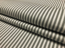 Load image into Gallery viewer, Designer Grey White Water &amp; Stain Resistant Indoor Outdoor Nautical Stripe Upholstery Drapery Fabric